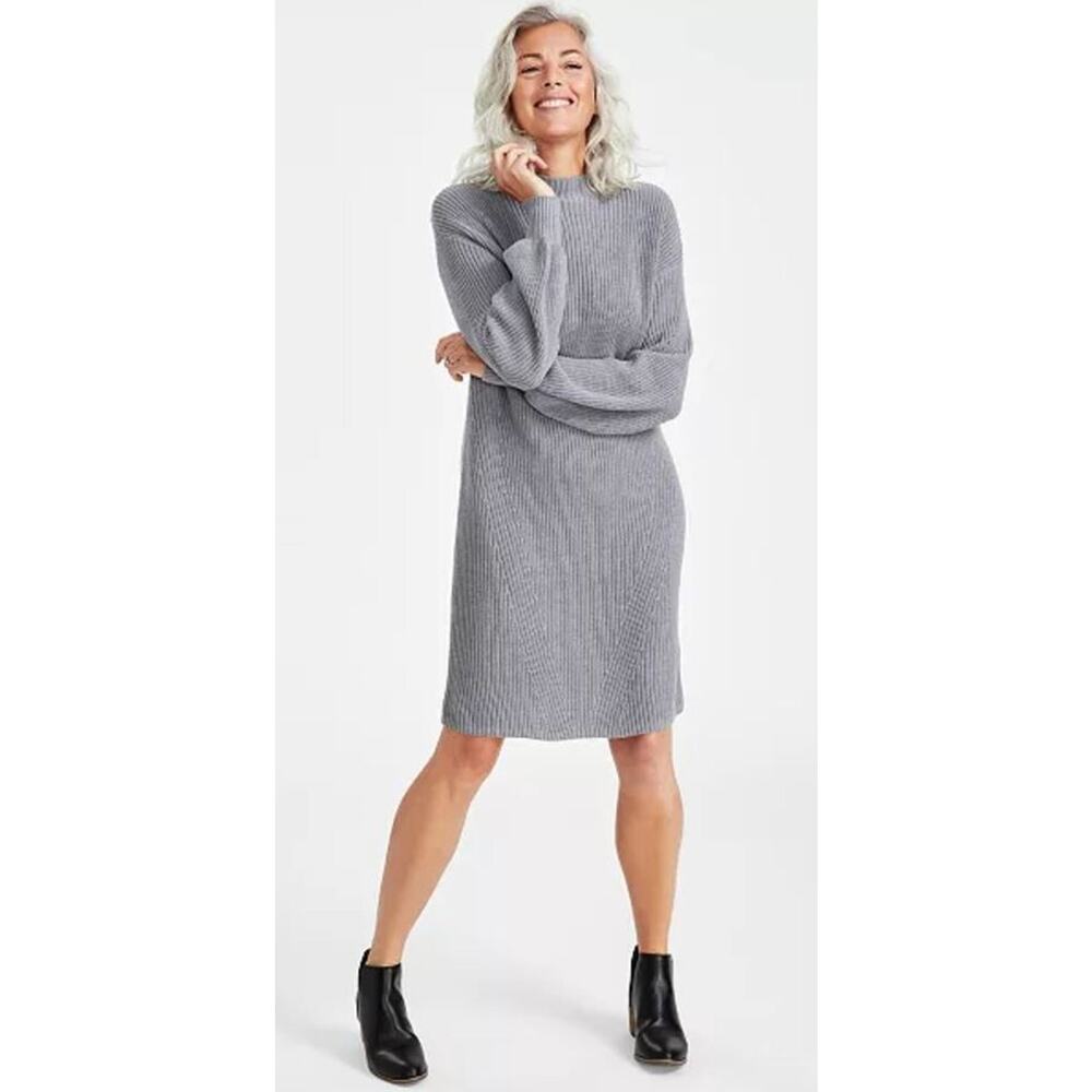 Style & Co. Women's Mock Neck Long Sleeve Sweater Dress in Grey Heather XS $70